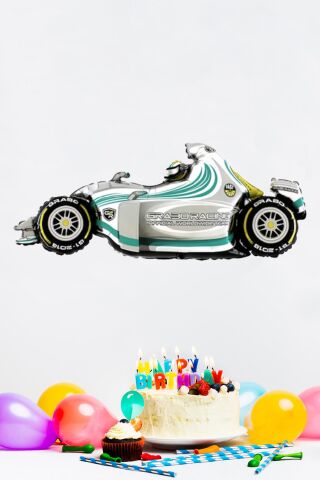 Gümüş Formula Arabası Folyo Balon Formula Yarış Arası Balon 110cm