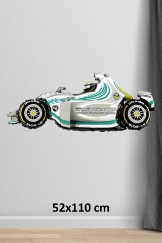 Gümüş Formula Arabası Folyo Balon Formula Yarış Arası Balon 110cm