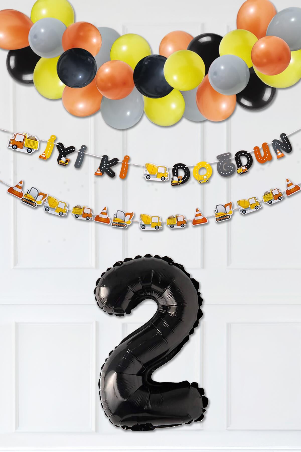 İnşaat Doğum Günü Balon Zinciri Yaş Balonlu Parti Süsleme Seti Bannerlı Rakam Balonlu Paket 2