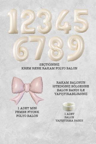 Pembe Fiyonk Balonlu Krem Rakam Folyo Balon Yaş Balonu Seti