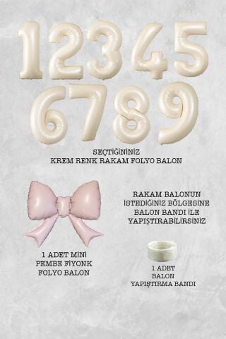 Pembe Fiyonk Balonlu Krem Rakam Folyo Balon Yaş Balonu Seti