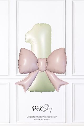 Pembe Fiyonk Balonlu Krem Rakam Folyo Balon Yaş Balonu Seti