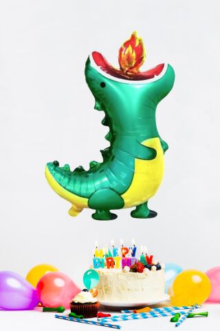 Yeşil Ejderha Folyo Balon 88cm Dinazor Doğum Günü Balonları