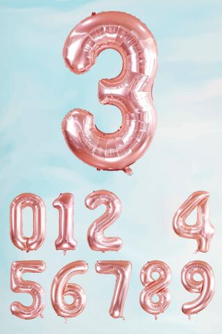 Rose Gold Rakam Folyo Balon Büyük Boy Rose Gold Sayı Balonlar 100cm 40inç 3