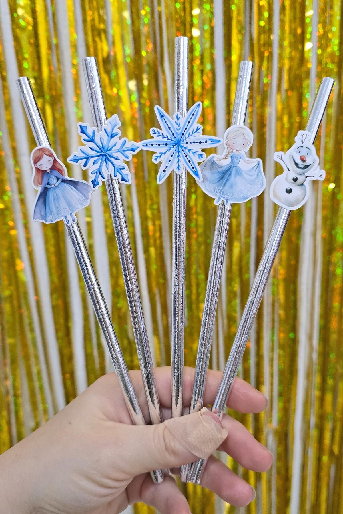 Elsa Tema Pipet Süsleri 10lu Elsa Frozen Konsept Lüks Pipet Paketi