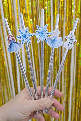 Elsa Tema Pipet Süsleri 10lu Elsa Frozen Konsept Lüks Pipet Paketi