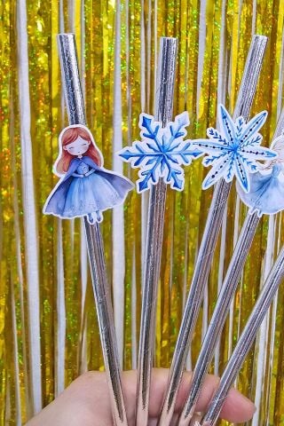 Elsa Tema Pipet Süsleri 10lu Elsa Frozen Konsept Lüks Pipet Paketi