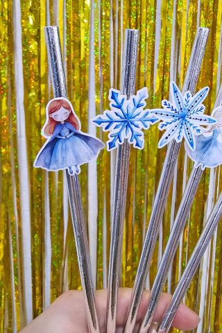 Elsa Tema Pipet Süsleri 10lu Elsa Frozen Konsept Lüks Pipet Paketi