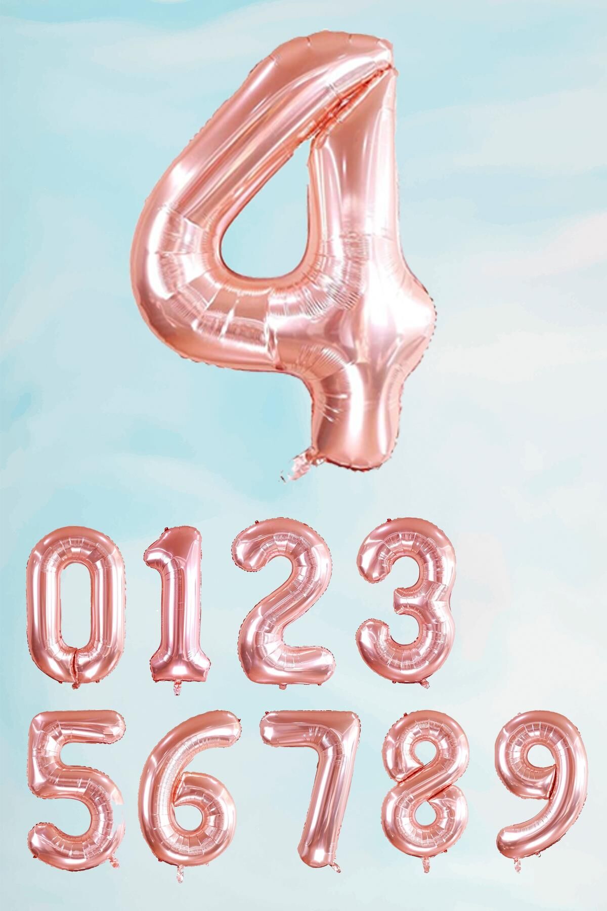 Rose Gold Rakam Folyo Balon Büyük Boy Rose Gold Sayı Balonlar 100cm 40inç 4