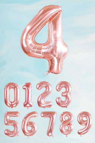Rose Gold Rakam Folyo Balon Büyük Boy Rose Gold Sayı Balonlar 100cm 40inç 4