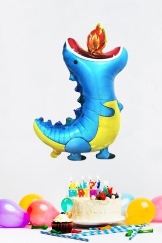 Mavi Ejderha Folyo Balon 88cm Dinazor Doğum Günü Balonları