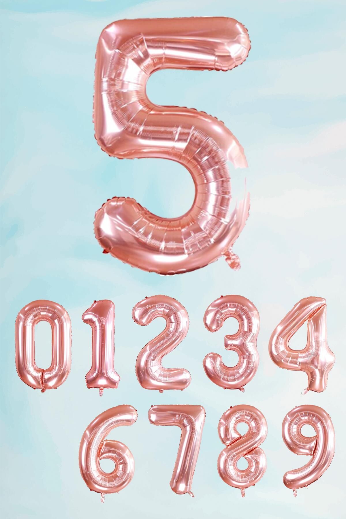 Rose Gold Rakam Folyo Balon Büyük Boy Rose Gold Sayı Balonlar 100cm 40inç 5