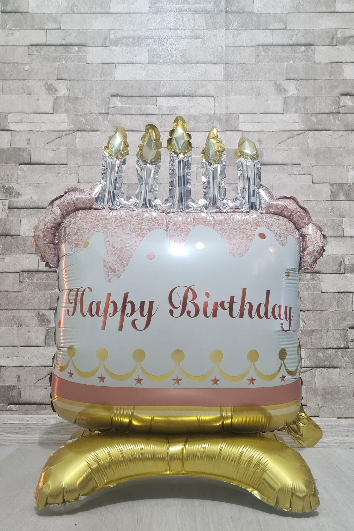 Ayaklı Doğum Günü Pastası Folyo Balon Mumlu Happy Birthday Pasta Balon