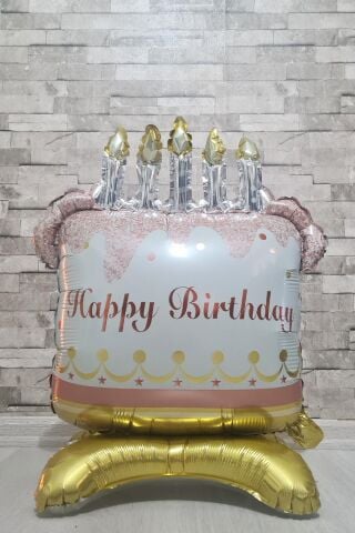 Ayaklı Doğum Günü Pastası Folyo Balon Mumlu Happy Birthday Pasta Balon