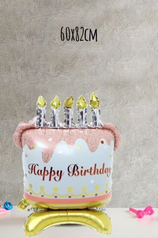 Ayaklı Doğum Günü Pastası Folyo Balon Mumlu Happy Birthday Pasta Balon