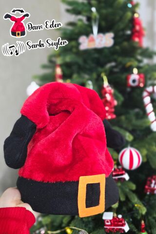 Şarkı Söyleyen Dans Eden Yılbaşı Noel Baba Şapkası Hareketli Sesli Noel Baba Ayakları Yılbaşı Şapkası