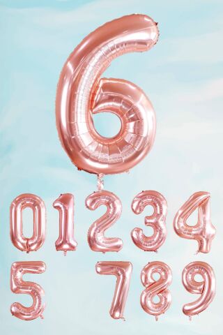 Rose Gold Rakam Folyo Balon Büyük Boy Rose Gold Sayı Balonlar 100cm 40inç 6