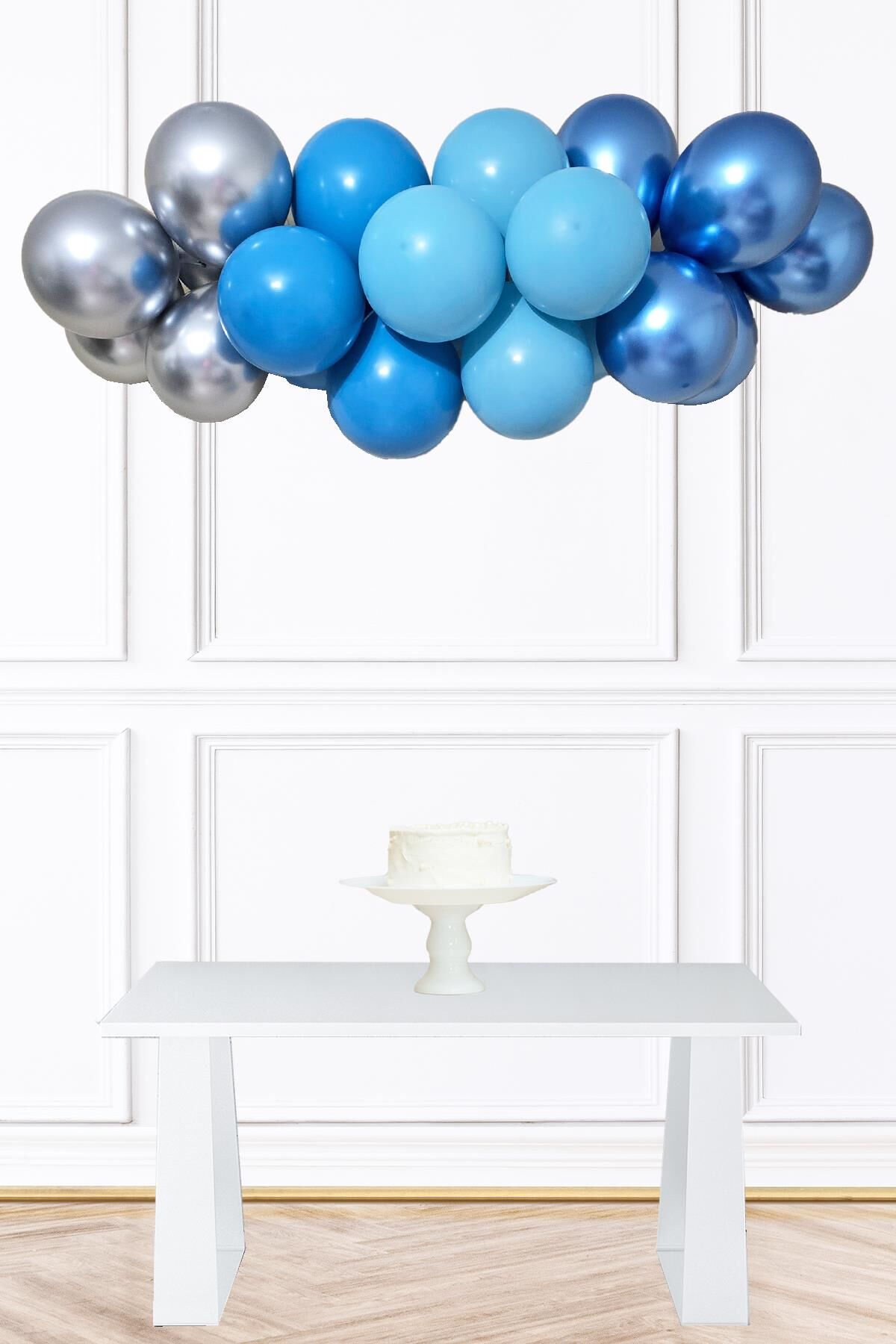 Retro Mavi Gümüş Balon Zinciri Seti