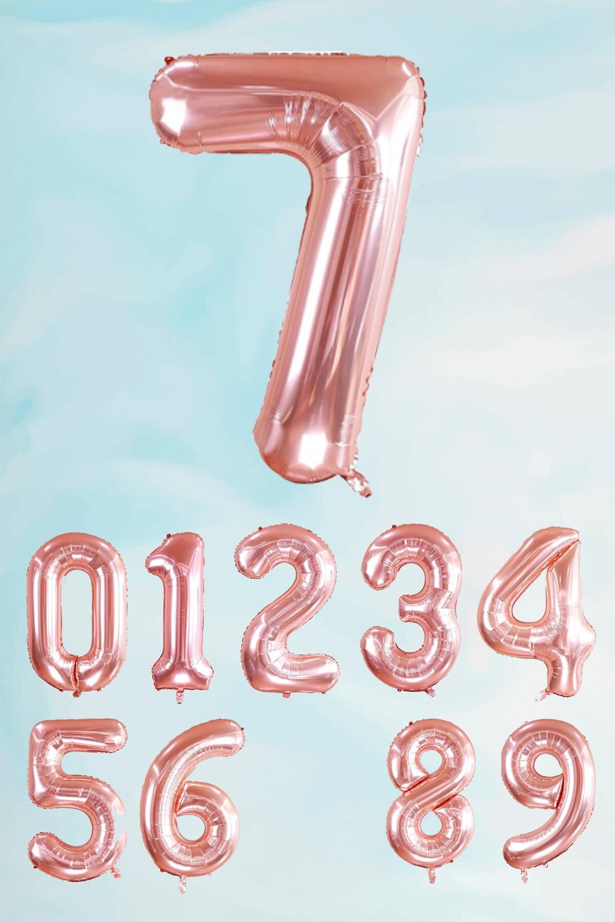 Rose Gold Rakam Folyo Balon Büyük Boy Rose Gold Sayı Balonlar 100cm 40inç 7
