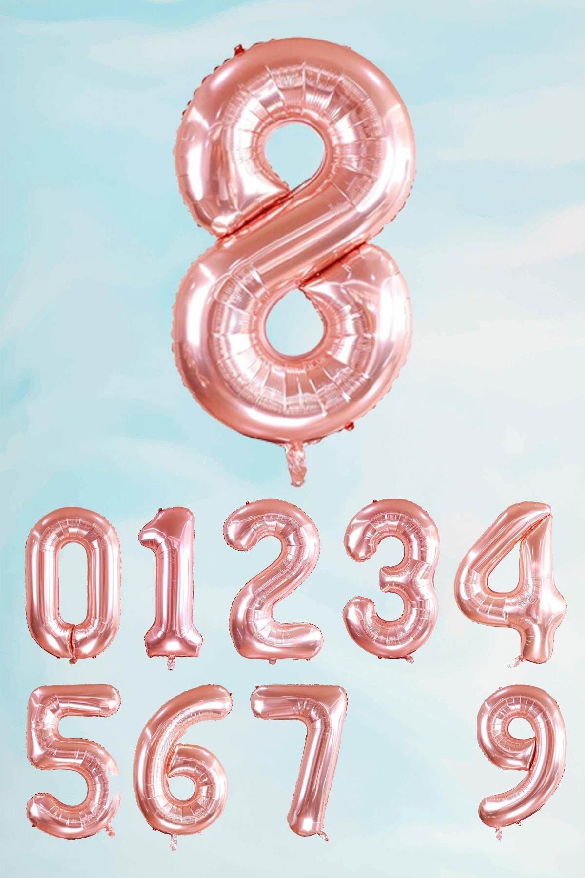 Rose Gold Rakam Folyo Balon Büyük Boy Rose Gold Sayı Balonlar 100cm 40inç 8