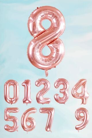 Rose Gold Rakam Folyo Balon Büyük Boy Rose Gold Sayı Balonlar 100cm 40inç 8