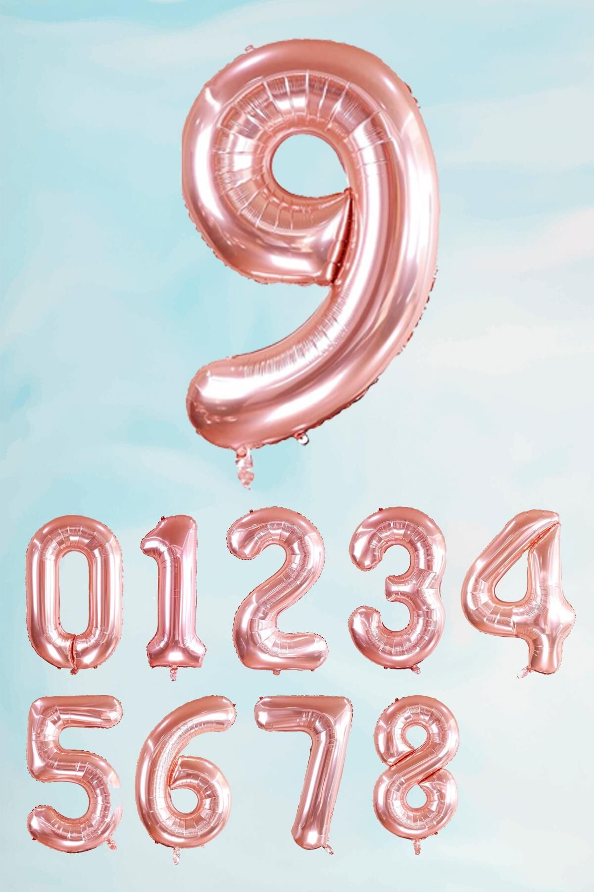 Rose Gold Rakam Folyo Balon Büyük Boy Rose Gold Sayı Balonlar 100cm 40inç 9