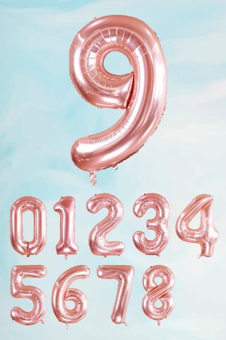 Rose Gold Rakam Folyo Balon Büyük Boy Rose Gold Sayı Balonlar 100cm 40inç 9