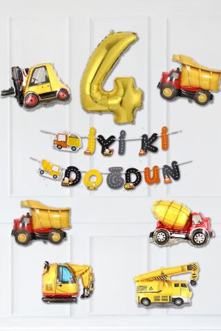 İnşaat Temalı Doğum Günü Parti Seti Yaş Balonlu Bannerlı Doğum Günü Süsleme Seti