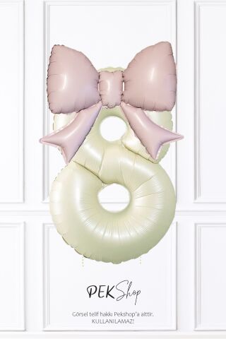 Pembe Fiyonk Balonlu Krem Rakam Folyo Balon Yaş Balonu Seti 8