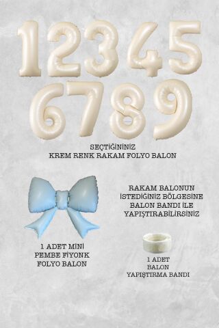 Mavi Fiyonk Balonlu Krem Yaş Balonlu Doğum Günü Balon Seti