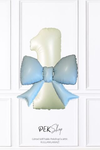 Mavi Fiyonk Balonlu Krem Yaş Balonlu Doğum Günü Balon Seti