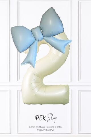 Mavi Fiyonk Balonlu Krem Yaş Balonlu Doğum Günü Balon Seti