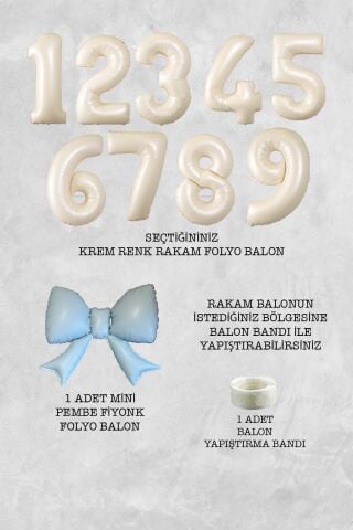 Mavi Fiyonk Balonlu Krem Yaş Balonlu Doğum Günü Balon Seti