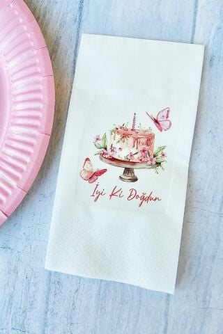 Kelebek Konsept Doğum Günü Konsept Baskılı Peçete 20li