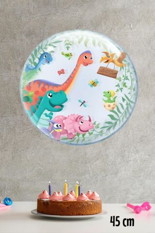 Dinazor Konsept Yuvarlak Folyo Balon Dinozor Doğum Günü Balonu 45cm