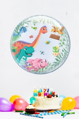 Dinazor Konsept Yuvarlak Folyo Balon Dinozor Doğum Günü Balonu 45cm