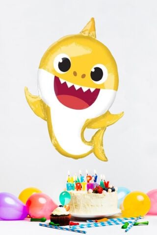 Baby Shark Folyo Balon Sarı Renk Sevimli Köpek Balığı Balon