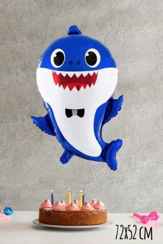 Baby Shark Folyo Balon Mavi Renk Sevimli Köpek Balığı Balon