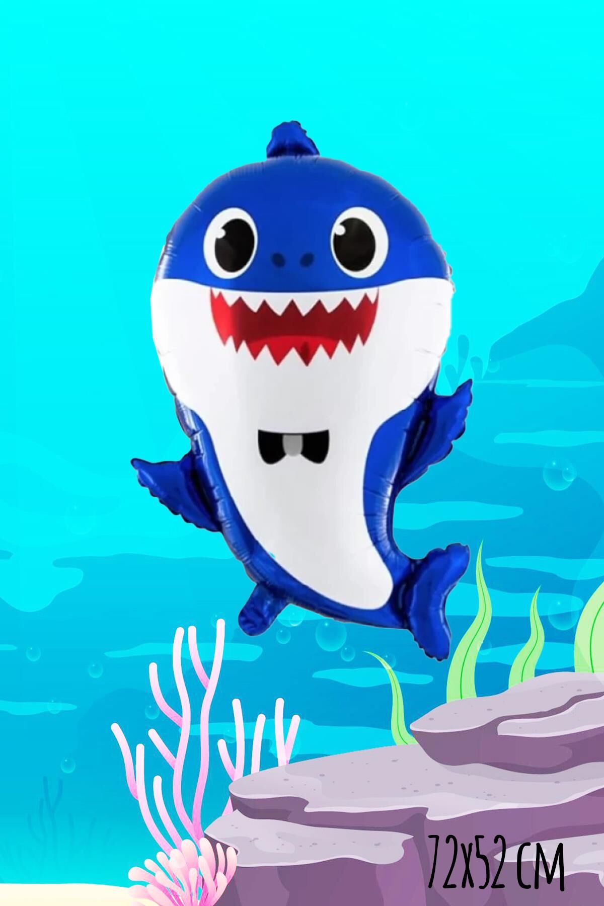 Baby Shark Folyo Balon Mavi Renk Sevimli Köpek Balığı Balon