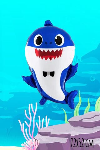 Baby Shark Folyo Balon Mavi Renk Sevimli Köpek Balığı Balon