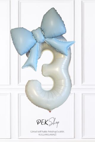 Mavi Fiyonk Balonlu Krem Yaş Balonlu Doğum Günü Balon Seti 3