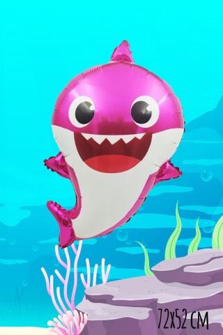 Baby Shark Folyo Balon Pembe Renk Sevimli Köpek Balığı Balon