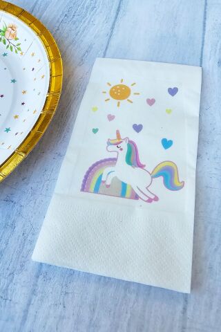 Unicorn Gökkuşağı Konsept Baskılı Doğum Günü Peçetesi 20li