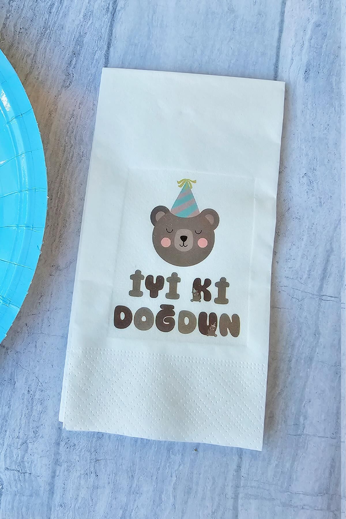 Retro Ayı Konsept Baskılı Doğum Günü Peçetesi 20li