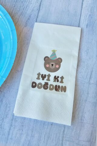 Retro Ayı Konsept Baskılı Doğum Günü Peçetesi 20li