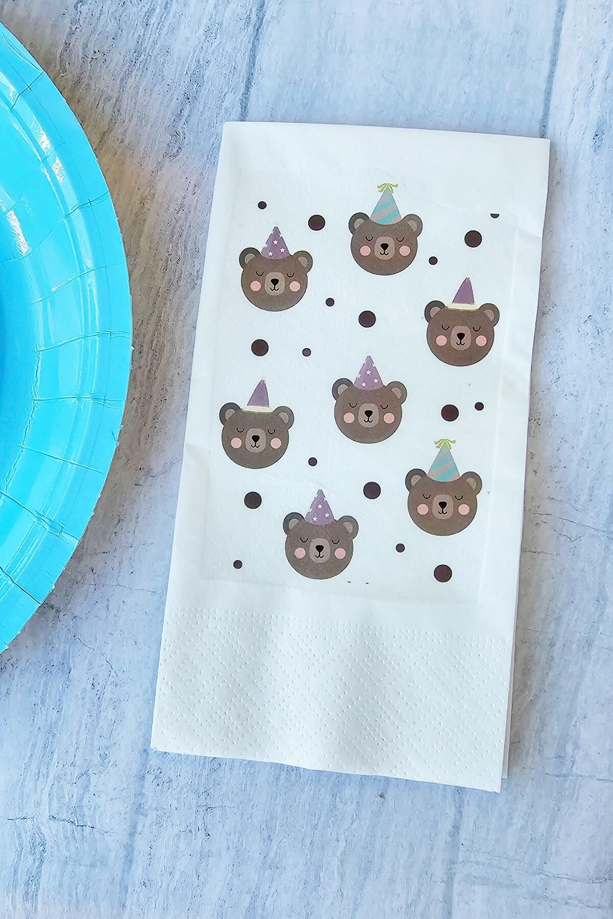 Retro Ayı Desen Konsept Baskılı Doğum Günü Peçetesi 20li