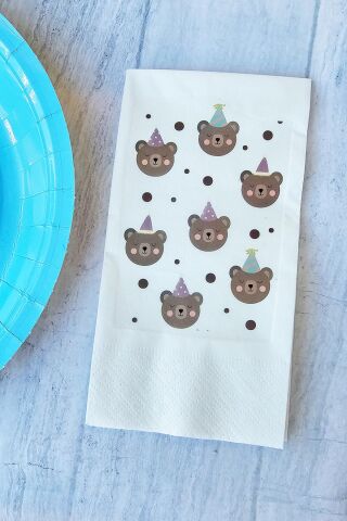 Retro Ayı Desen Konsept Baskılı Doğum Günü Peçetesi 20li