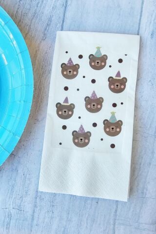 Retro Ayı Desen Konsept Baskılı Doğum Günü Peçetesi 20li