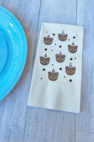 Retro Ayı Desen Konsept Baskılı Doğum Günü Peçetesi 20li