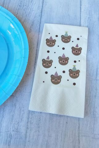 Retro Ayı Desen Konsept Baskılı Doğum Günü Peçetesi 20li